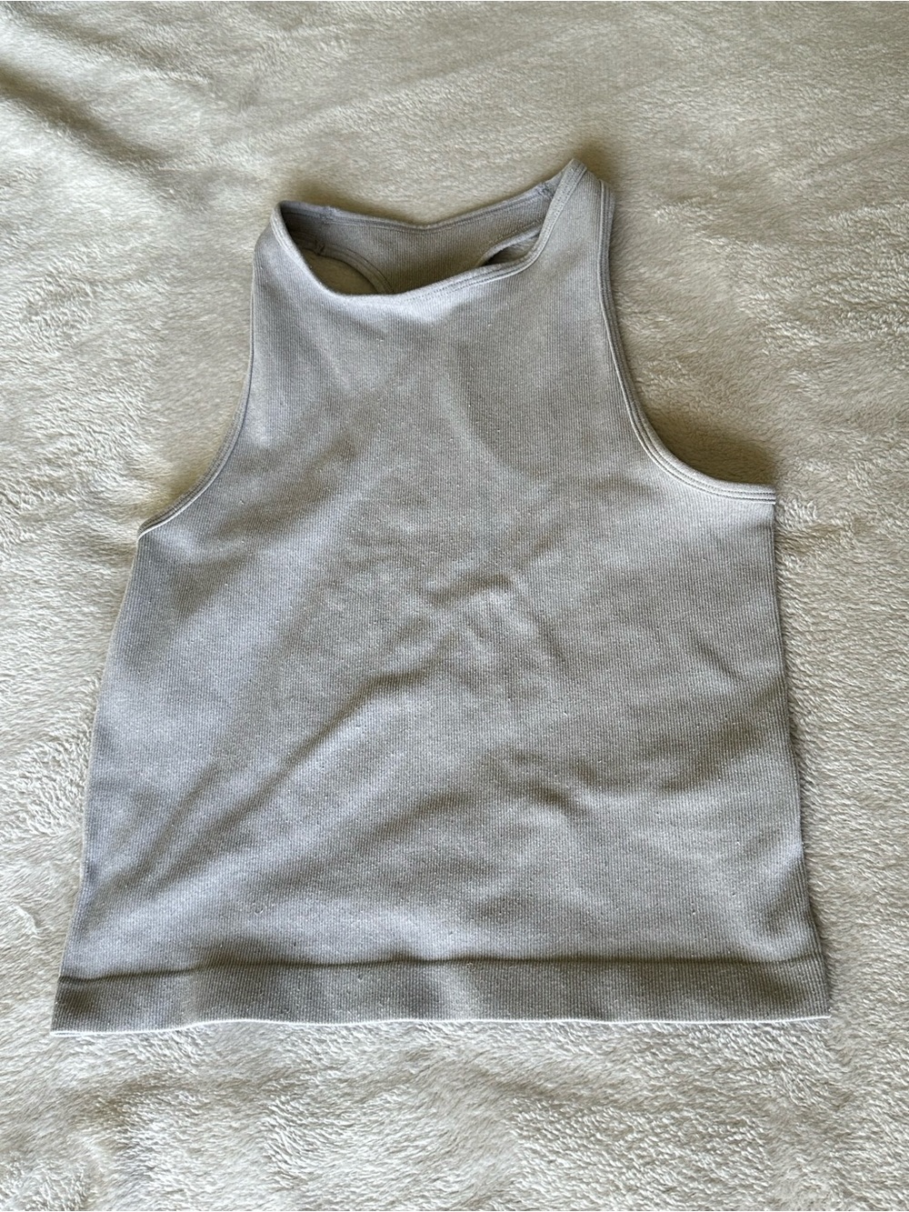 Free People Soft Ribbed High-Neck Tank in Light Grey/Taupe, Athletic Tank, Layer